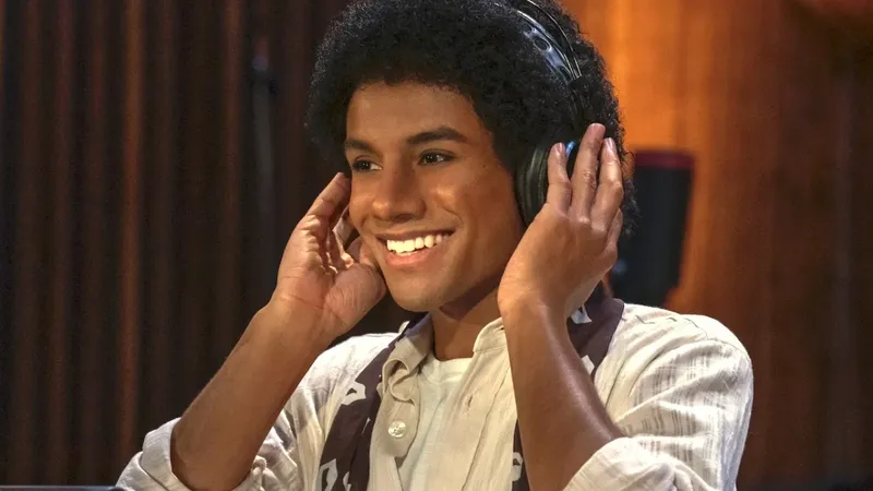 Jaafar Jackson portraying Michael Jackson in a scene from the film Michael.